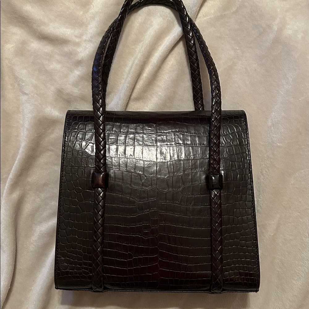 Bally Brown Croc Embossed Leather Flap Shoulder Hand Bag- Amazing! - Picture 3 of 11